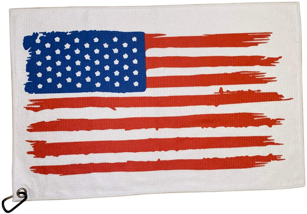 American Flag Golf Towel with Clip - 24x16 inch USA Microfiber Golf Towels