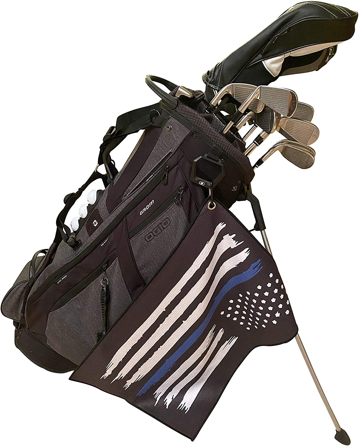 Microfiber Golf Towels - Police Thin Blue Line Golf Towel with Carabiner Clip - Cool Gift Idea