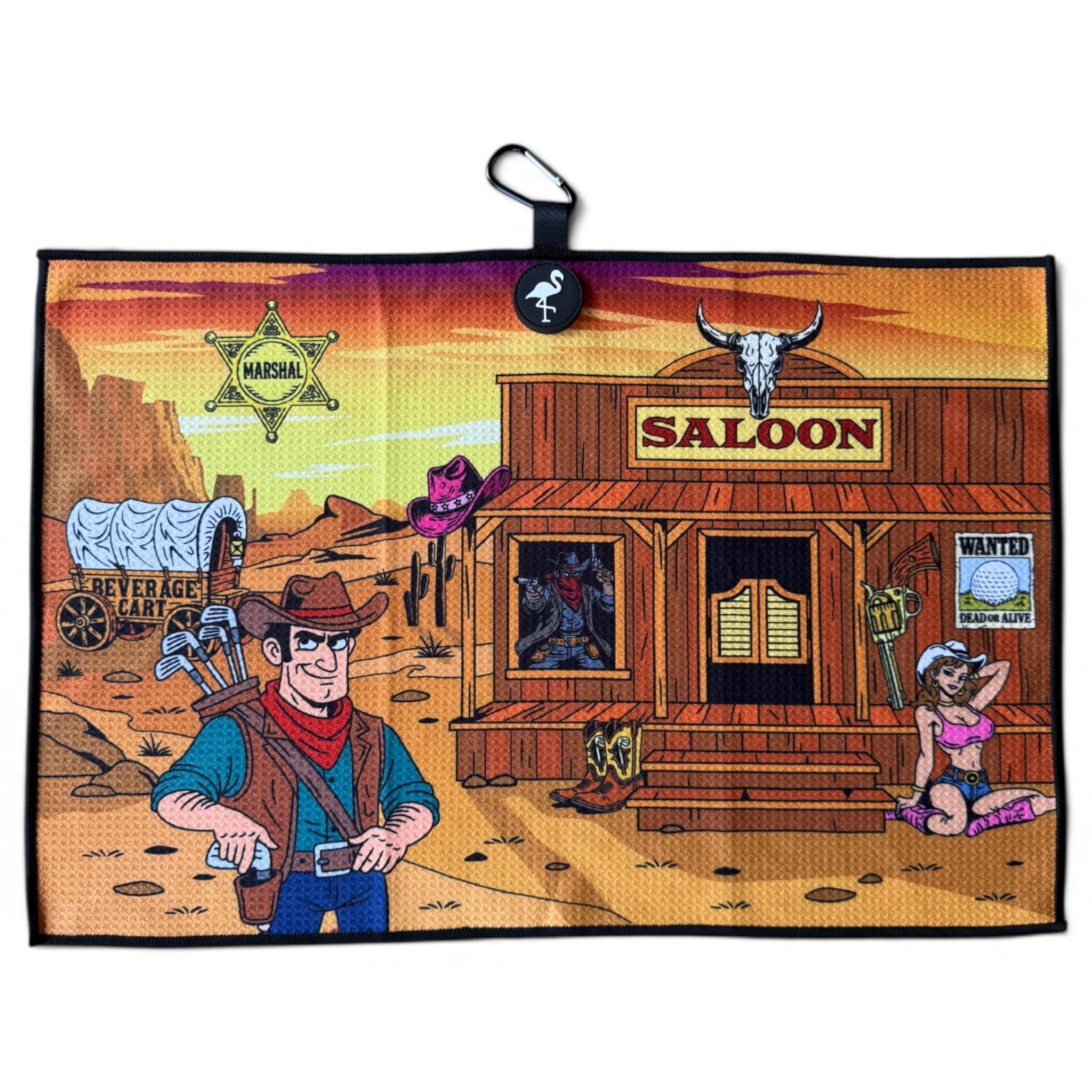 Wild Wild West Golf Towel | 24” x 16” Microfiber Towel | Magnetic Clip & Carabiner | Premium Golf Accessory