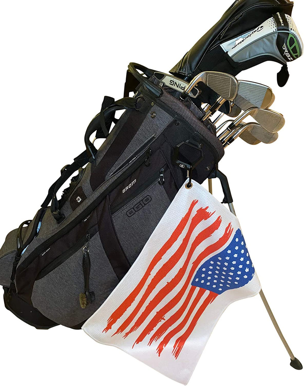 American Flag Golf Towel with Clip - 24x16 inch USA Microfiber Golf Towels