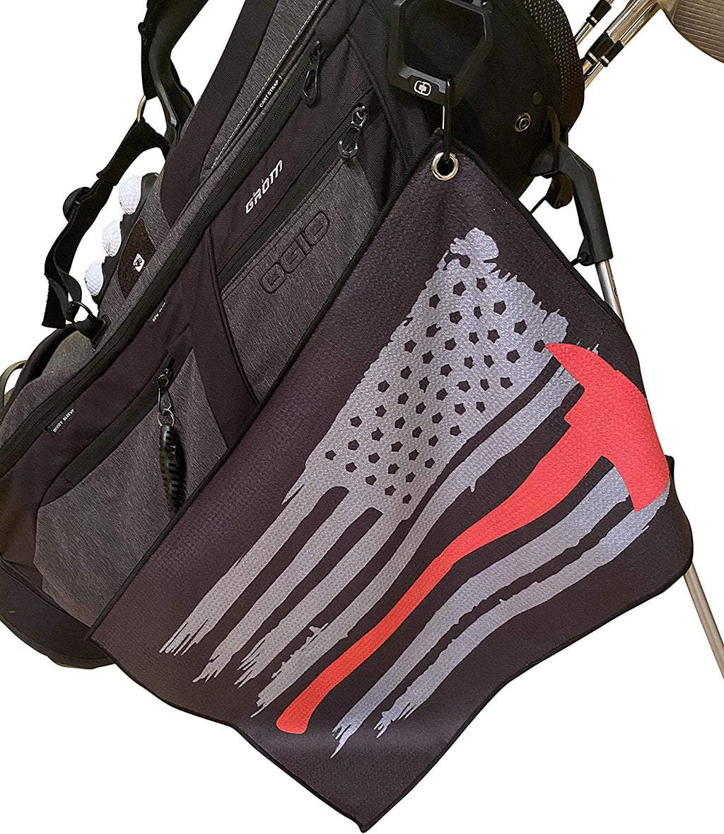 Microfiber Golf Towels - Firefighter Axe - Thin Red Line Golf Towel with Carabiner Clip - Cool Gift Ideas
