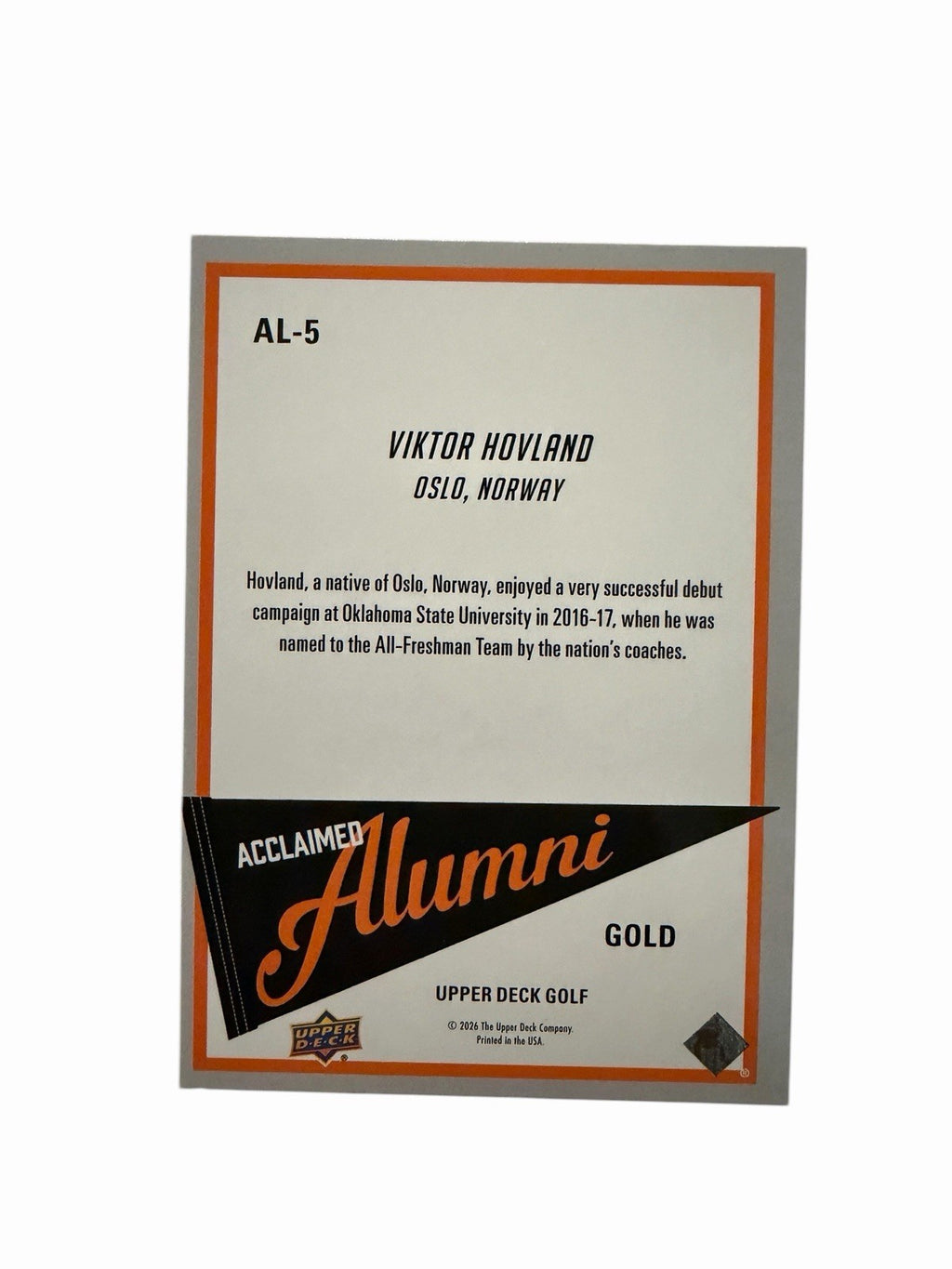 Viktor Hovland 2026 Upper Deck #AL-5 Acclaimed Alumni Gold