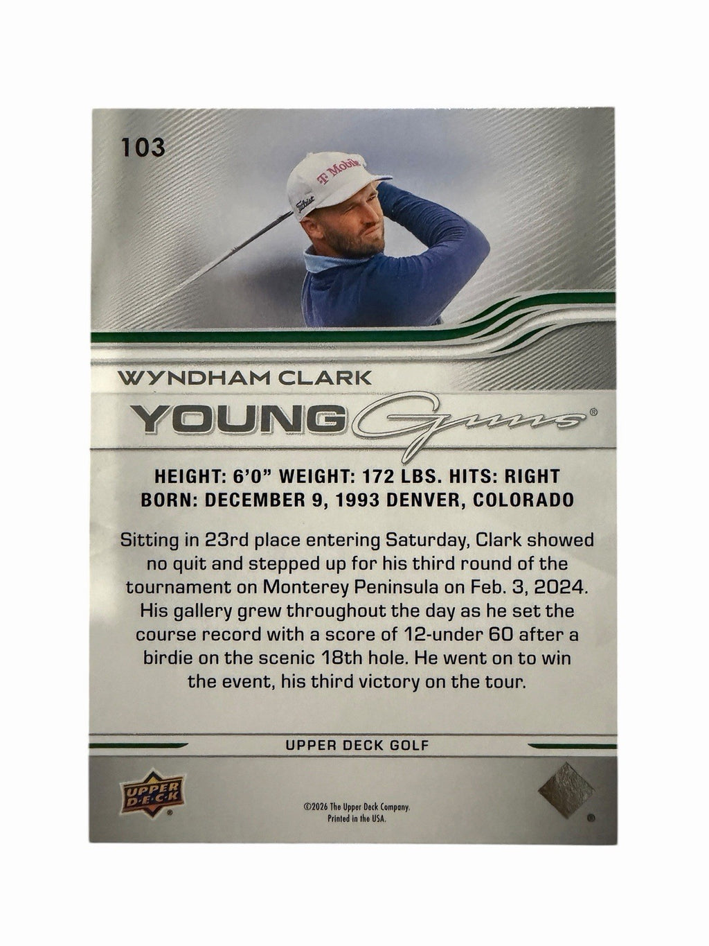 2026 Upper Deck Golf Wyndham Clark #103 Young Guns Rookie RC