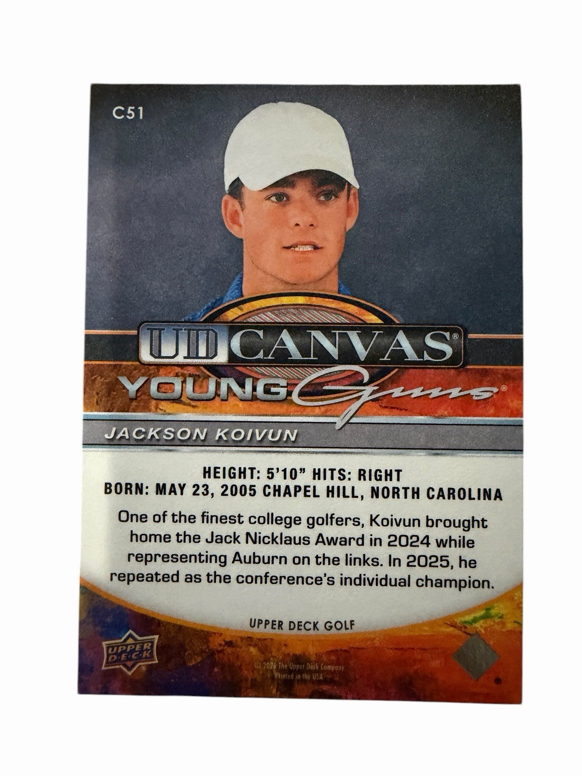 2026 Upper Deck Golf Jackson Koivun UD Canvas Young Guns New Mint 