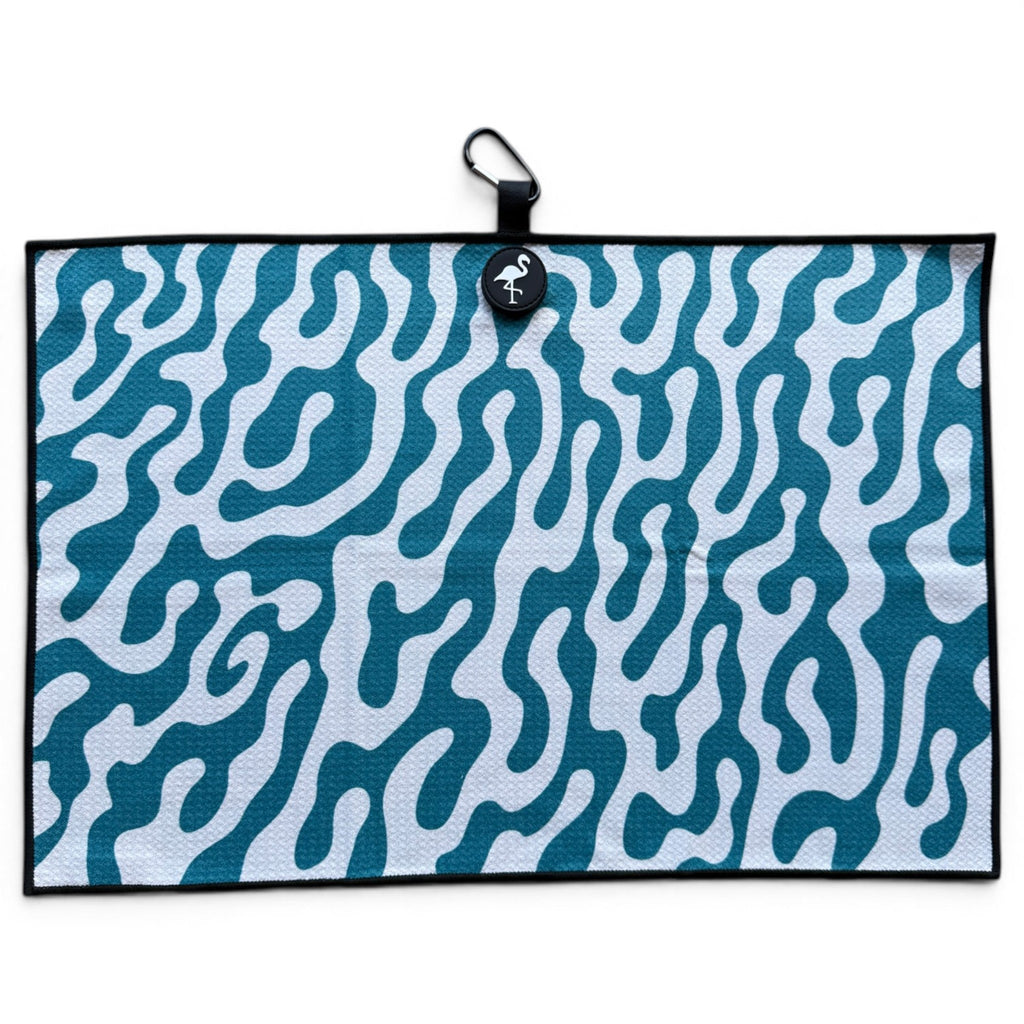 Coral Bloom Golf Towel | 24” x 16” Microfiber Towel | Magnetic Clip & Carabiner | Premium Golf Accessory