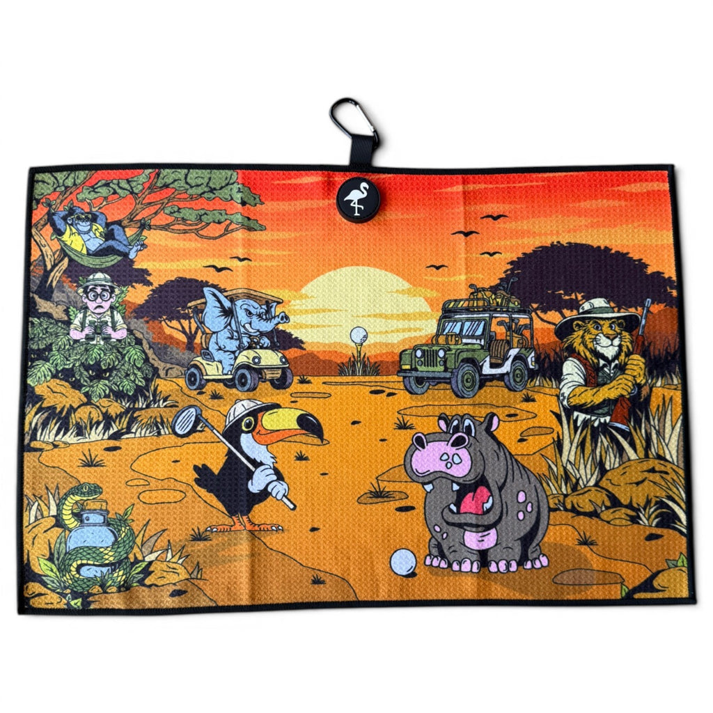 Safari Expedition: Lost Fairway Golf Towel | 24” x 16” Microfiber Towel | Magnetic Clip & Carabiner | Premium Golf Accessory