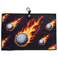 Fireball Drive Golf Towel | 24” x 16” Microfiber Towel | Magnetic Clip & Carabiner | Premium Golf Accessory