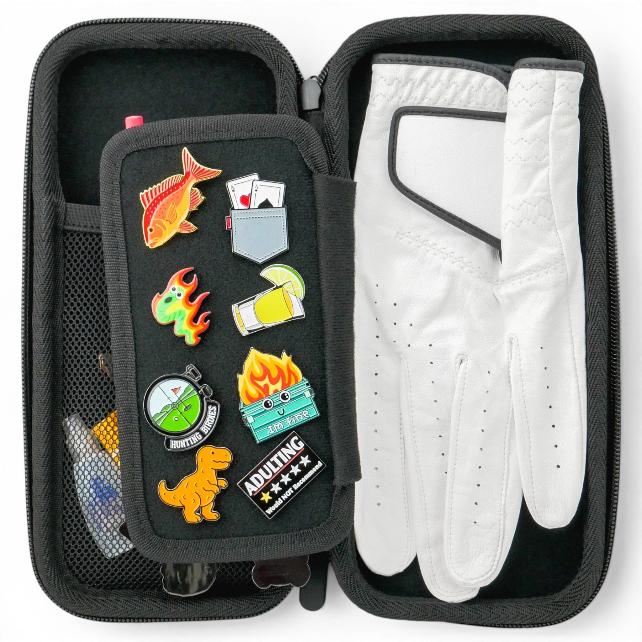 Pink/Blue Golf Accessory Case | Zippered Organizer for Ball Markers, Tees, Divot Tools & Glove | Portable Golf Storage Case | Hard Shell Travel Case for Golf Accessories