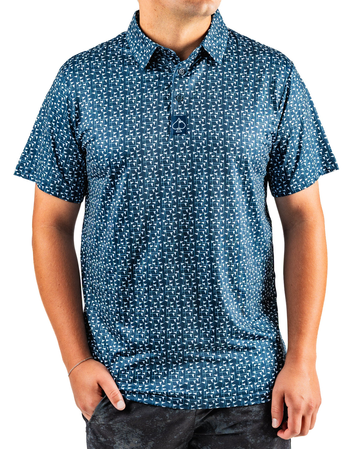 Flag Stick - Navy and White Golf Polo