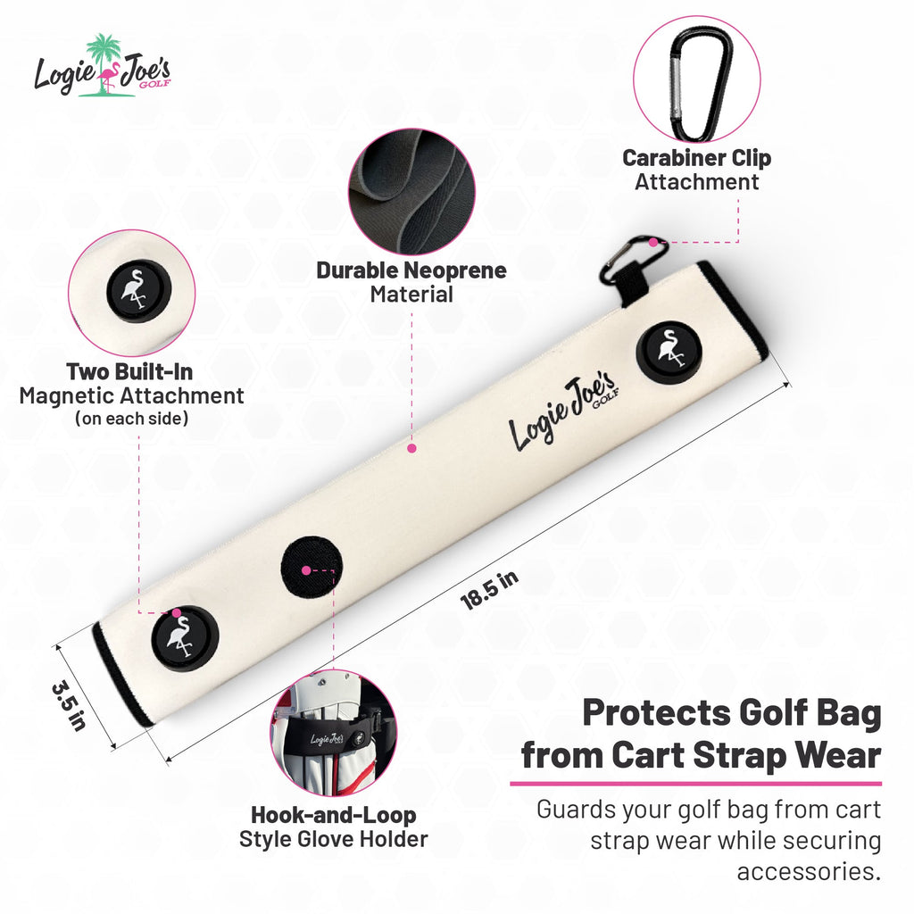 Lilac/Turquoise Magnetic Golf Cart Strap Sleeve | Neoprene Rubber | Dual Accessory Magnets | Glove Holder with Velcro | Carabiner Bag Attachment | 18.5 x 3.5 in