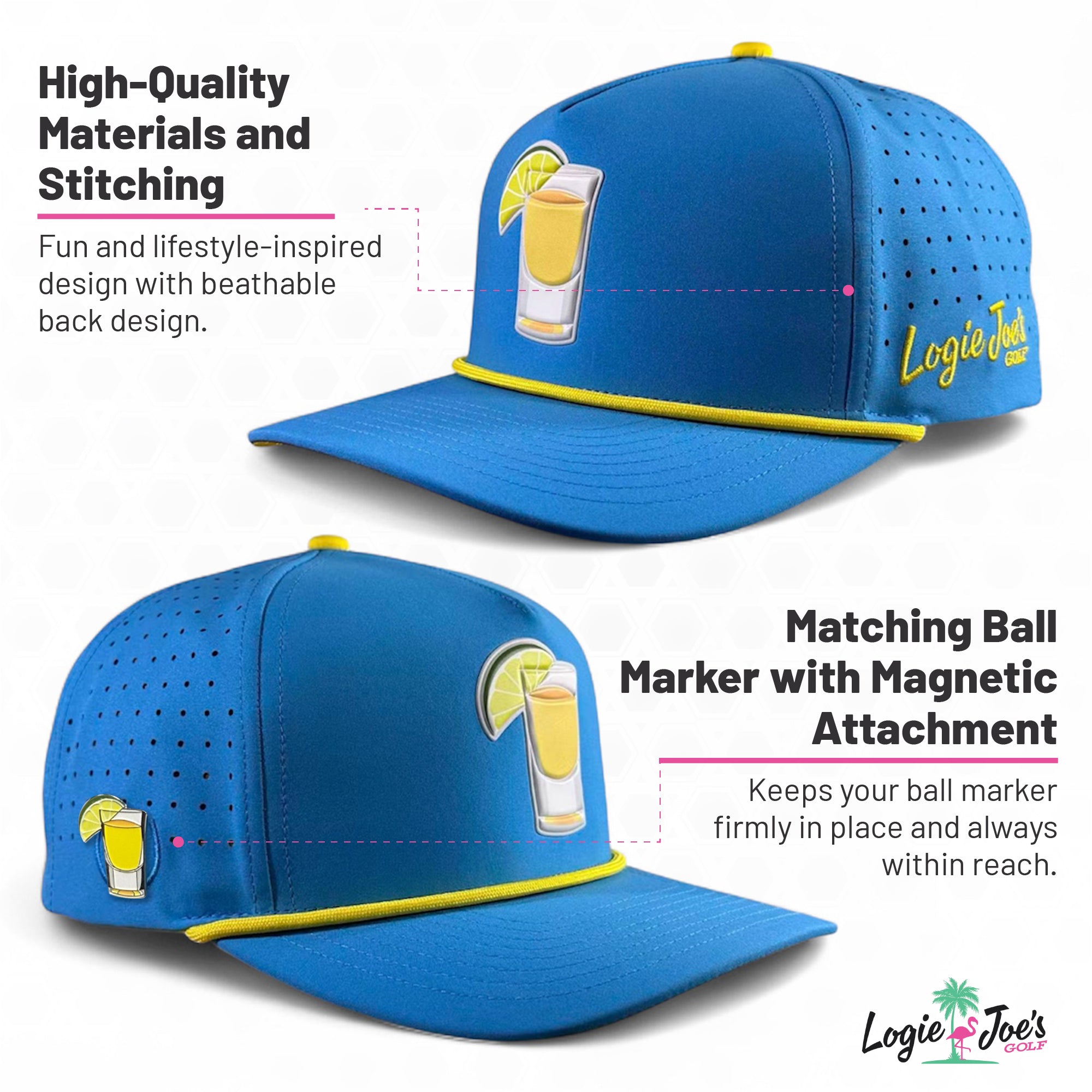 Shark Bite Golf Hat | Snapback Cap | Built-in Magnetic Ball Marker Holder + Marker Included | Adjustable | One Size