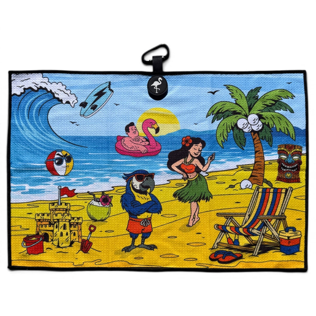 Beach Party Golf Towel | 24” x 16” Microfiber Towel | Magnetic Clip & Carabiner | Premium Golf Accessory