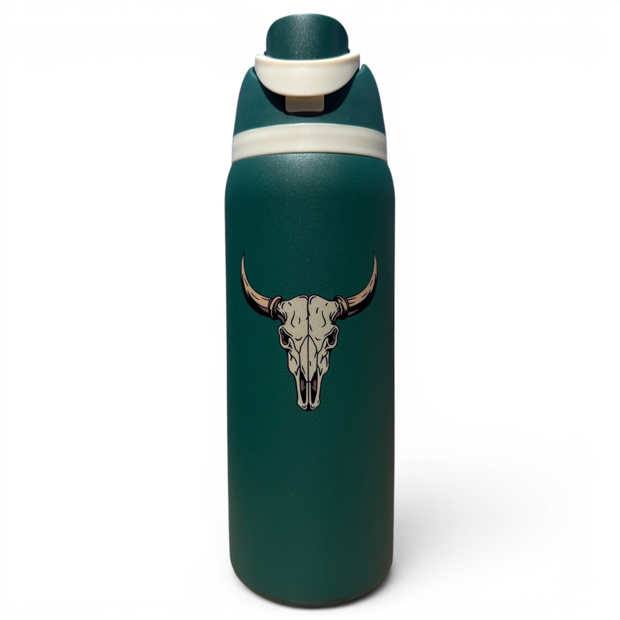 Hydration Bottle – The Longhorn | 32oz Insulated Stainless Steel | Flip Straw Lid w/ Handle