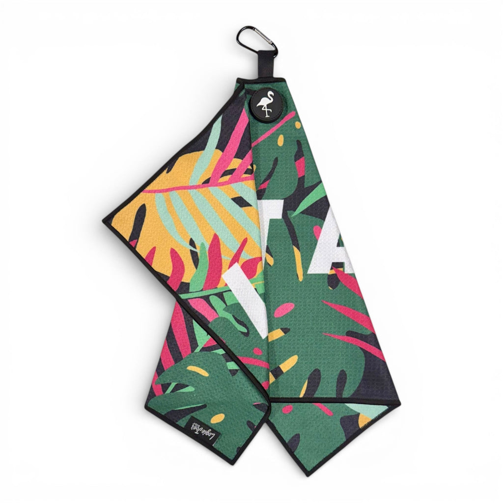 Novelty Tropical Golf Towel | Premium Double-Sided Microfiber | Heavy-Duty Magnetic Towel with Carabiner Clip | 24 x 16 in