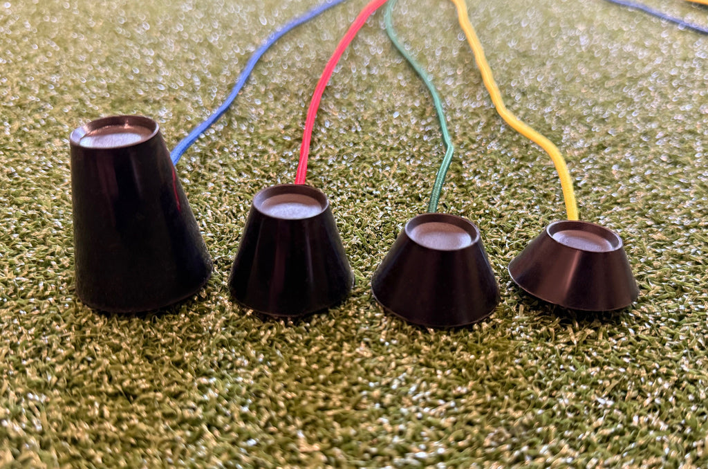 2FT Golf Simulator Tees - Durable Silicone Sim Tees with Bungee Cord and Swivel Clip