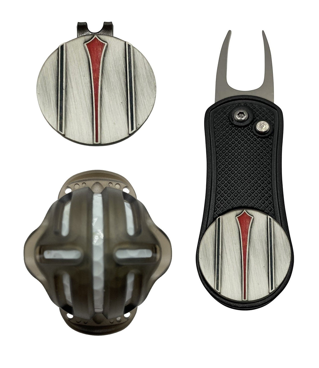 Red Arrow Putt Alignment Ball Marker with Magnetic Hat Clip, Divot Tool and Ball Stencil - Custom Golf Ball Marker