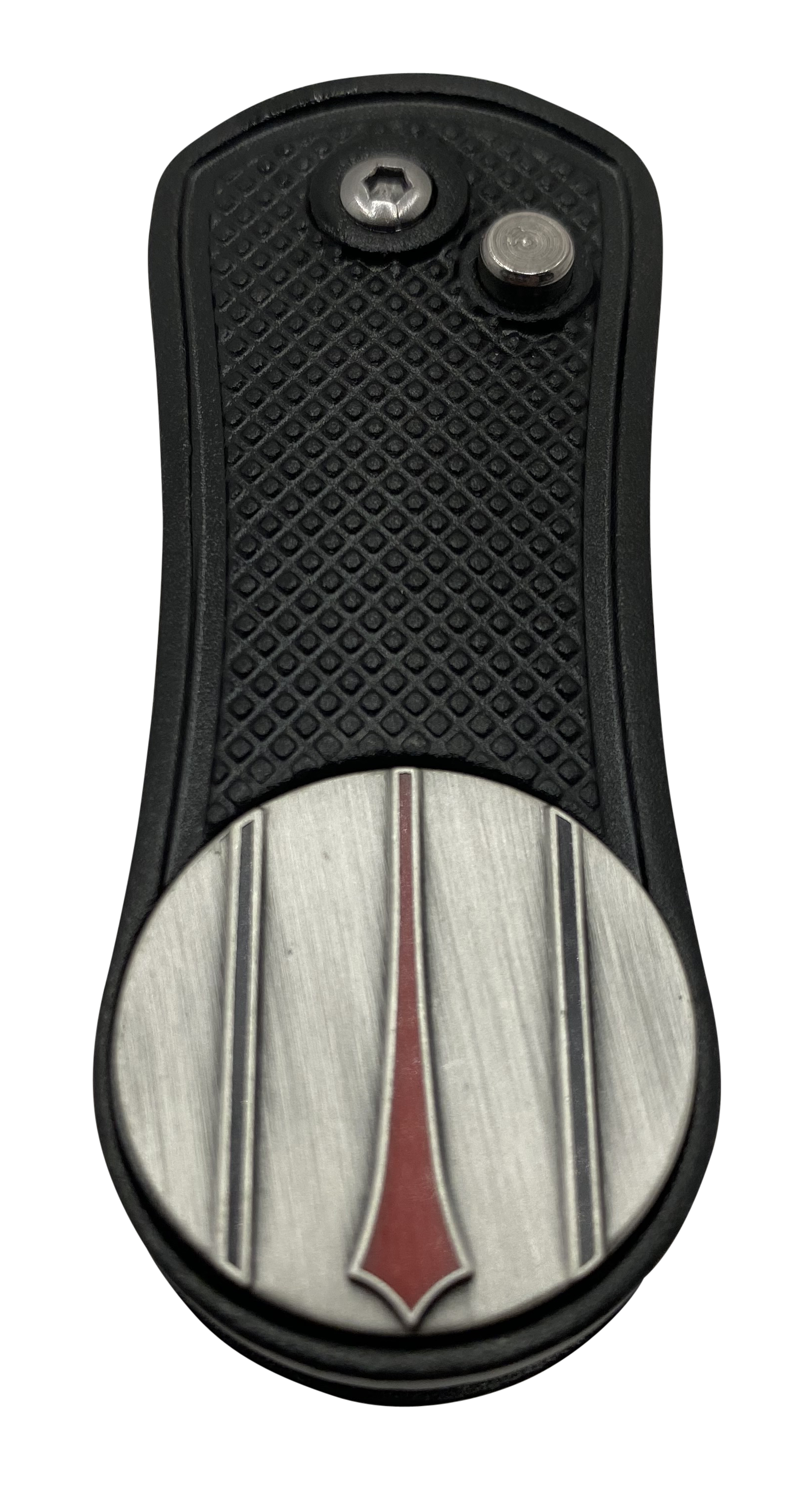 Red Arrow Putt Alignment Ball Marker with Magnetic Hat Clip, Divot Tool and Ball Stencil - Custom Golf Ball Marker