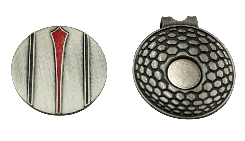 Red Arrow Putt Alignment Ball Marker with Magnetic Hat Clip, Divot Tool and Ball Stencil - Custom Golf Ball Marker