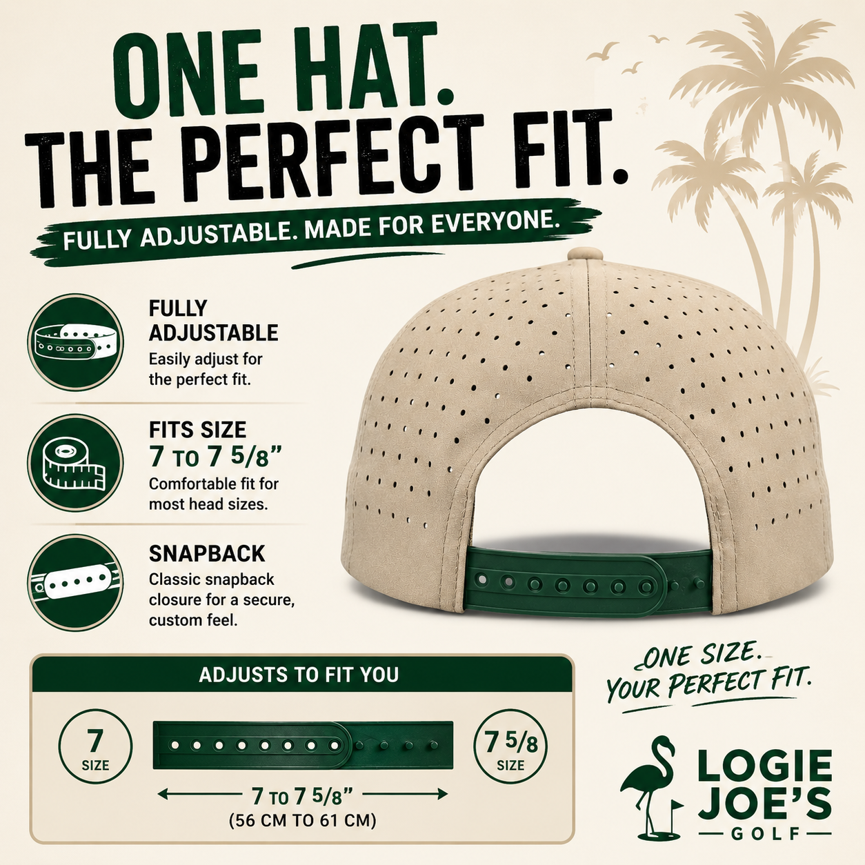 Jogie Loe's Flamingo Golf Hat | Snapback Cap | Built-in Magnetic Ball Marker Holder + Marker Included | Adjustable Flamingo